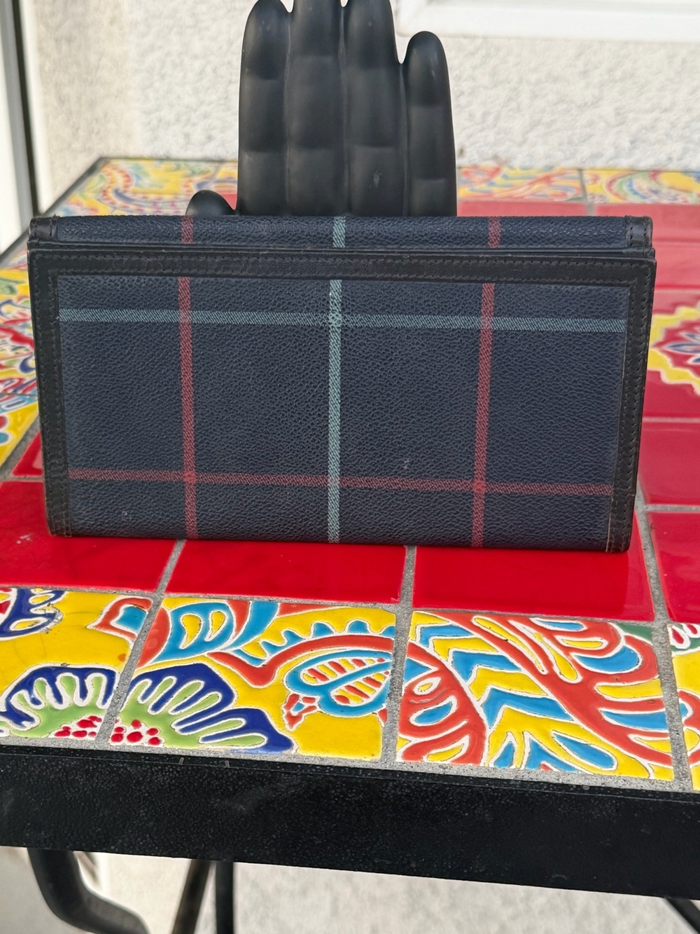 Burberrys vintage Navy Plaid Continental Wallet with Red and Light Blue Stripes - Picture 2 of 6